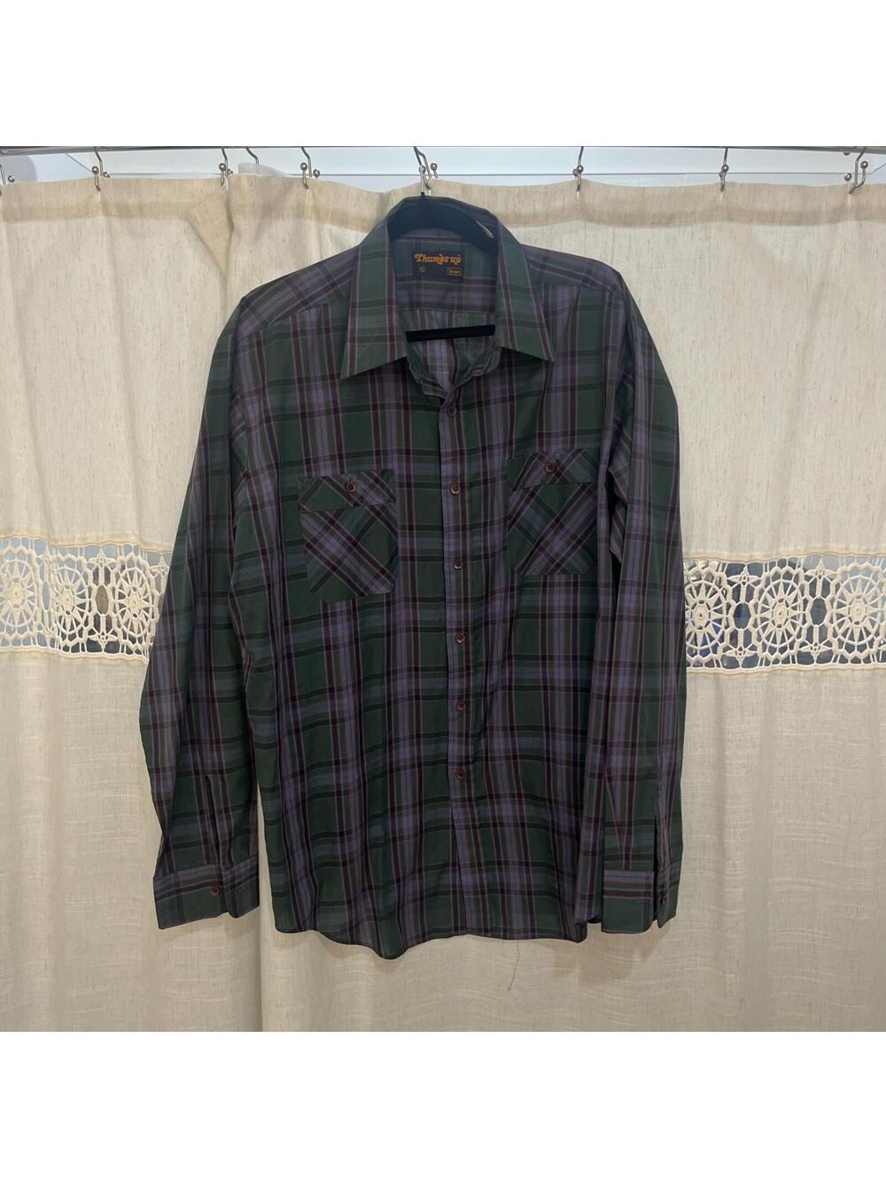 Vintage 70’s Thumbs Up Sears Multi-Color Plaid Button Down Shirt Men's XL